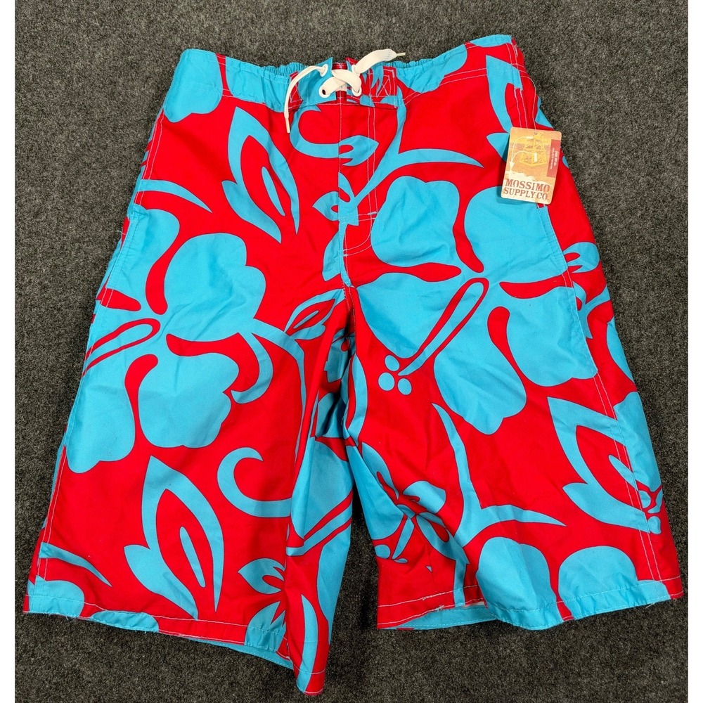 Mossimo Supply Co Boys XL 16/18 Swim Trunks Board Shorts Red Blue Floral NWT
